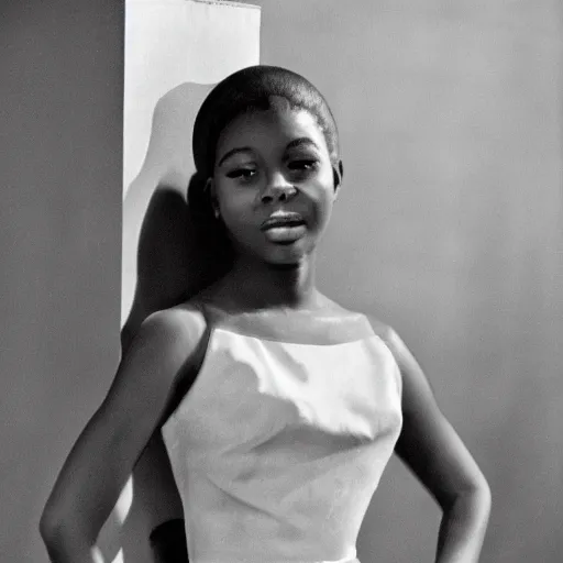 Image similar to black and white photo of a beautiful and elegant 1 9 6 5 young black actress