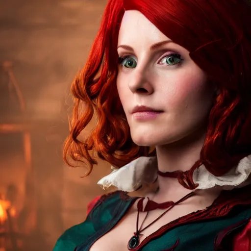 Image similar to Triss Merigold cosplay by Dominique Mcelligott, seductive gaze, 8k, professional photography, cinematic studio shot