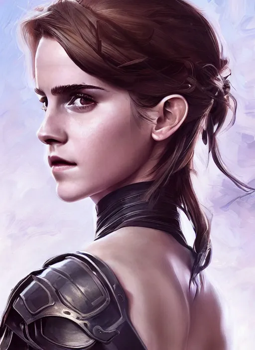 Prompt: fully body fashion model beautiful emma watson wearing military armor long dark hair beautiful bone structure symmetrical facial features intricate elegant digital painting concept art smooth sharp focus illustration,from Metal Gear by Ruan Jia and Mandy Jurgens by Artgerm by William-Adolphe Bouguerea