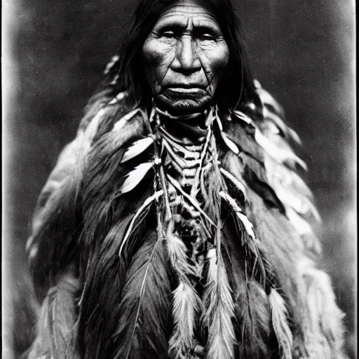 Image similar to vintage photo of a native american by edward s curtis, photo journalism, photography, cinematic, national geographic photoshoot