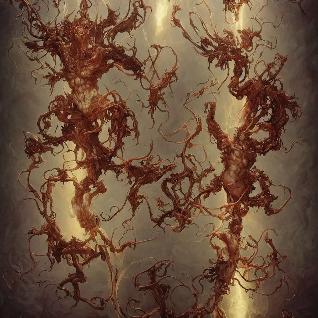 Image similar to epic photorealistic illustration of a nightmare fungus demon god, by james jean, by thomas blackshear, by artgerm and greg rutkowski and alphonse mucha. uhd, amazing depth, cinematic lighting, glossy wet levitating floating fungus god with arms outstretched.