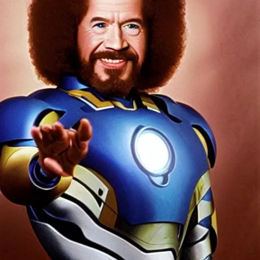 Image similar to a press photo Bob Ross as Ironman