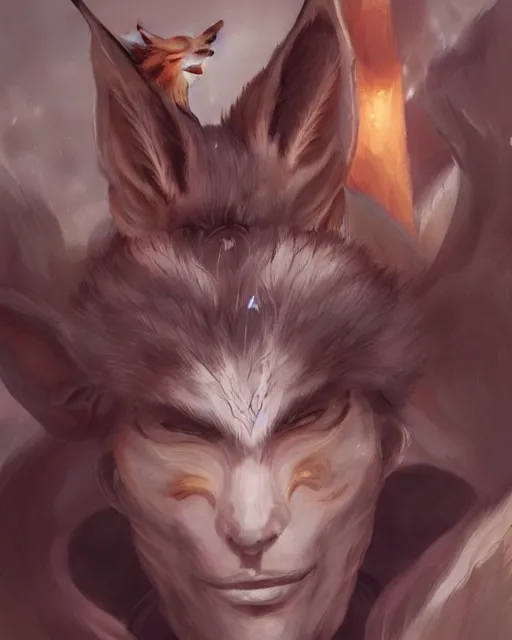 Image similar to A handsome male kitsune warrior with fox ears, visualartzi, Japanese, concept art by Karla Ortiz, James Paick, Charlie Bowater, Krenz Cushart, highly detailed, ultra detailed, ultra realistic, trending on artstation, cgstudio