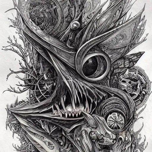 Image similar to artwork by Aaron Horkey, featured on artstation