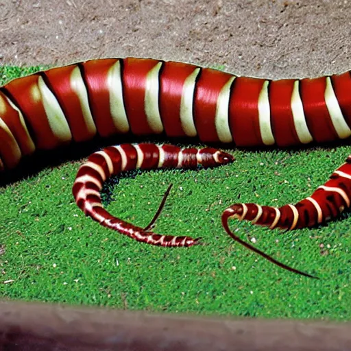 Image similar to man sized centipede exhibit at a zoo realistic photo,