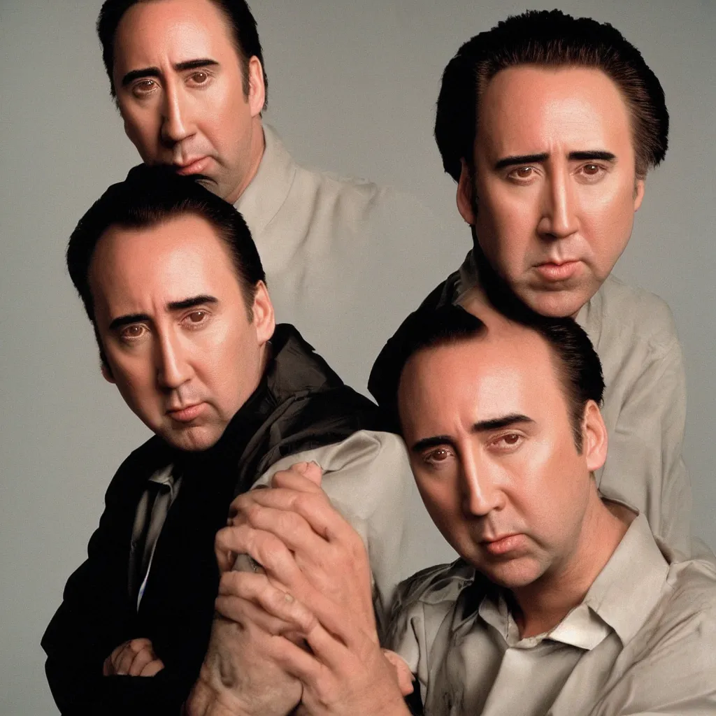 Image similar to nicolas nick cage headshot 1 9 9 9 photograph straight on color