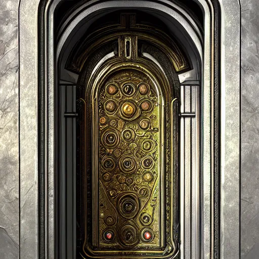 Image similar to hyper realistic ornate sci - fi double door by darek zabrocki