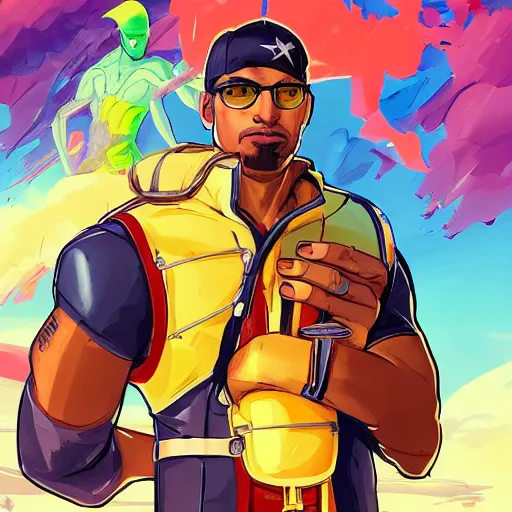 Image similar to portrait, profile picture, Puerto Rican super hero, Puerto Rico, hip hop, multiple golden necklaces, fantasy art apex fortnite Video game icon, 2d game art gta5 cover , official fanart behance hd artstation by Jesper Ejsing, by RHADS, Makoto Shinkai and Lois van baarle, ilya kuvshinov, rossdraws