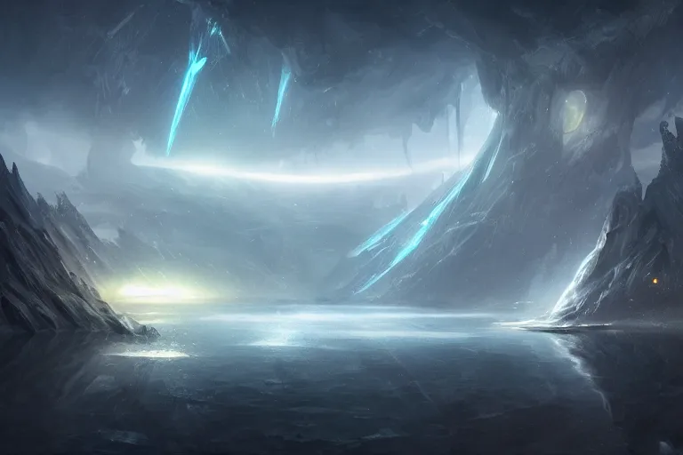 Image similar to primordial waters, chaos, the world without form and void, darkness shone on the face of the deep, amazing concept painting by Jessica Rossier