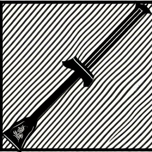 Image similar to laser cut, glowforge template, black on white background, flat 2 d vector art, 2 d low polygon object, custom longsword, sword clipart, proportional art, vector line art, polygon