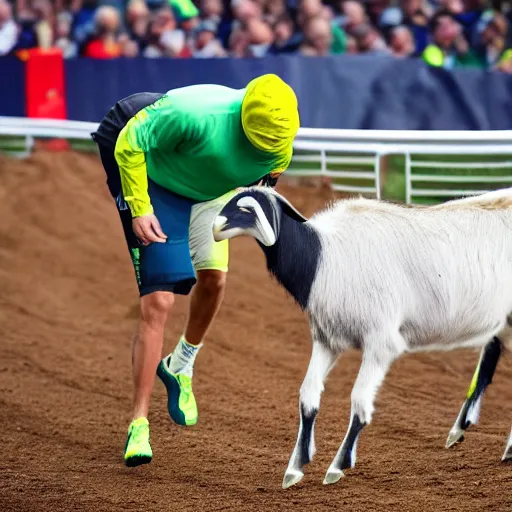 Image similar to finally the goat finishes the race