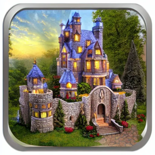 Prompt: castle inspired by thomas kinkade