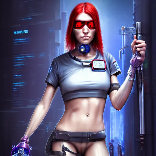 Image similar to cyberpunk nurse warrior, highly detailed, 4 k, hdr, smooth, sharp focus, high resolution, award - winning photo, anne stokes, photorealistic