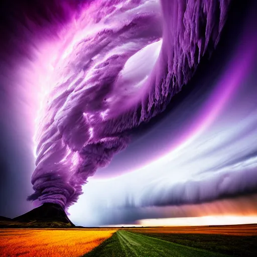 Image similar to amazing photo of a purple tornado in the sky by marc adamus, beautiful dramatic lighting