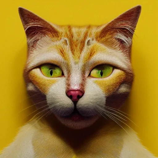 Prompt: yellow cat with the texture of a lemon, dslr, 8 k, octane beautifully detailed render, silly mood, cinematic lighting, detailed photo, masterpiece, volumetric lighting, ultra realistic, highly detailed, high quality, lossless, photorealistic