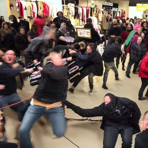 Prompt: the rope store brawl on black friday
