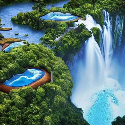 Image similar to “floating island in the sky, with a waterfalls, 4k image, award winning”