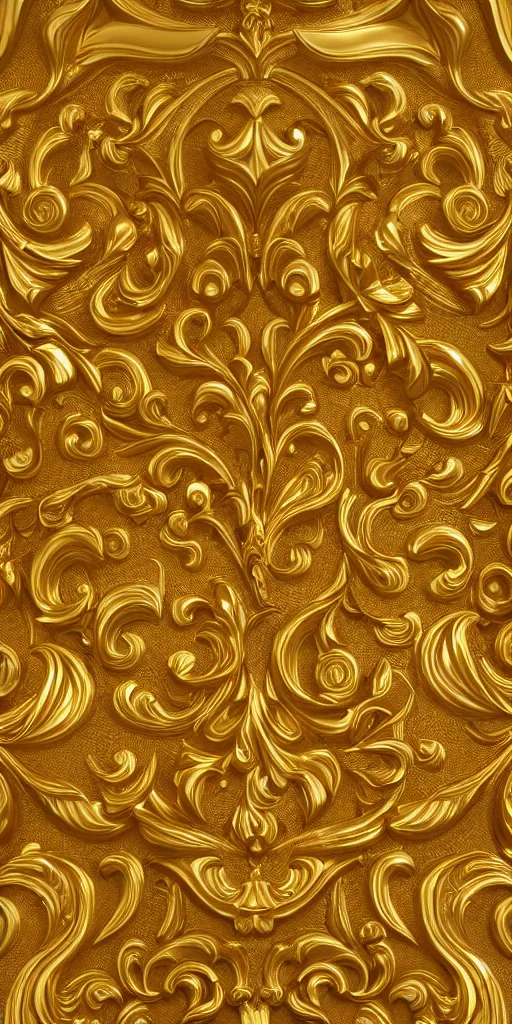 Image similar to seamless 3D baroque gold pattern, Beautiful dynamic shadows ,Artstation, versace pattern, concept design art, Octane render,8K