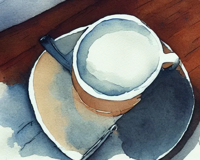 Prompt: a coffee shop smooth light color watercolor pen by dziuba evgeniya trending on artstation