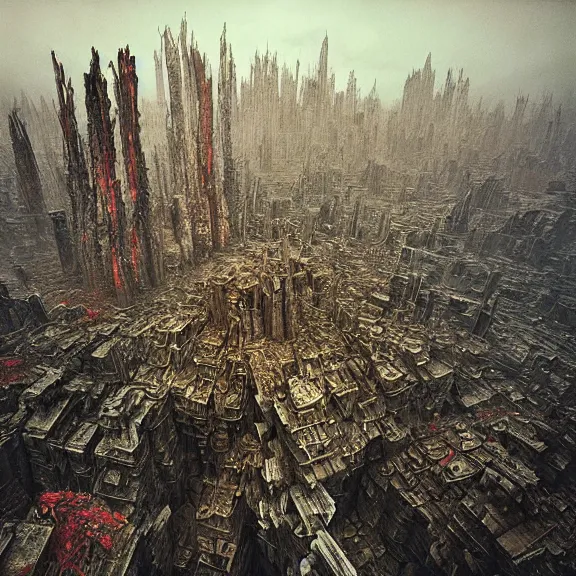 Prompt: futuristic megacity, nightmare horrorcore landscape, acid metal deep colors!, a photograph taken by beksinski gammell giger matte painting unreal engine