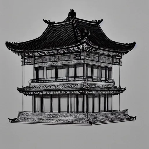 Image similar to architectural drawing, ancient chinese architecture, rubix cube house concept, rubix cube by by gabe kralik, artstation, fine detail