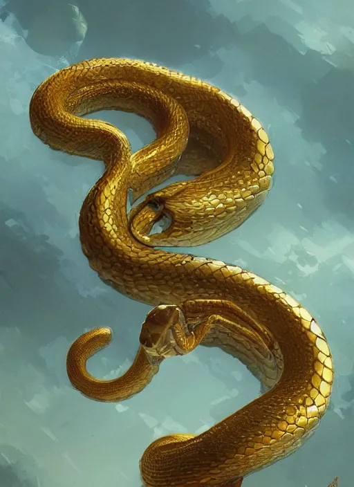 Image similar to a gold snake, highly detailed, digital painting, artstation, concept art, sharp focus, illustration, art by greg rutkowski and alphonse mucha