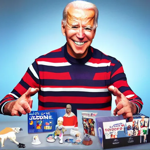 Prompt: joe biden in his pyjamas, boxed action figure play set