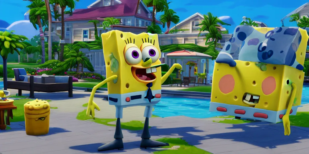 Image similar to SpongeBob stuck in sims 4. Octane render, 4k, 8k, unreal 5, very detailed, hyper realism, trending on artstation.