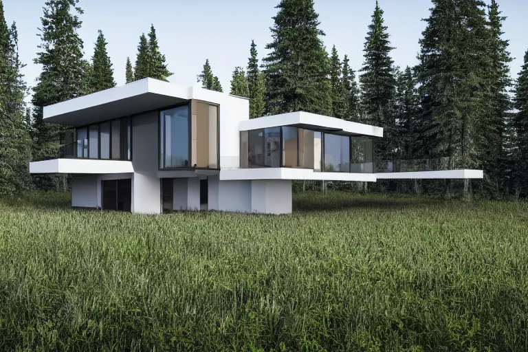 Prompt: modern modern fachwerk house with in the forest on the foot of Elbrus mountain, architecture, 3d render 8k , high details