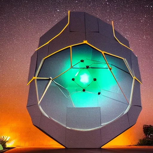 Prompt: mystical hexagonal portal in the night sky, made out of pure energy, hyperrealistic, photography