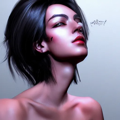 Image similar to half - electric woman, cute - fine - face, pretty face, oil slick hair, realistic shaded perfect face, extremely fine details, realistic shaded lighting, character design by kan liu