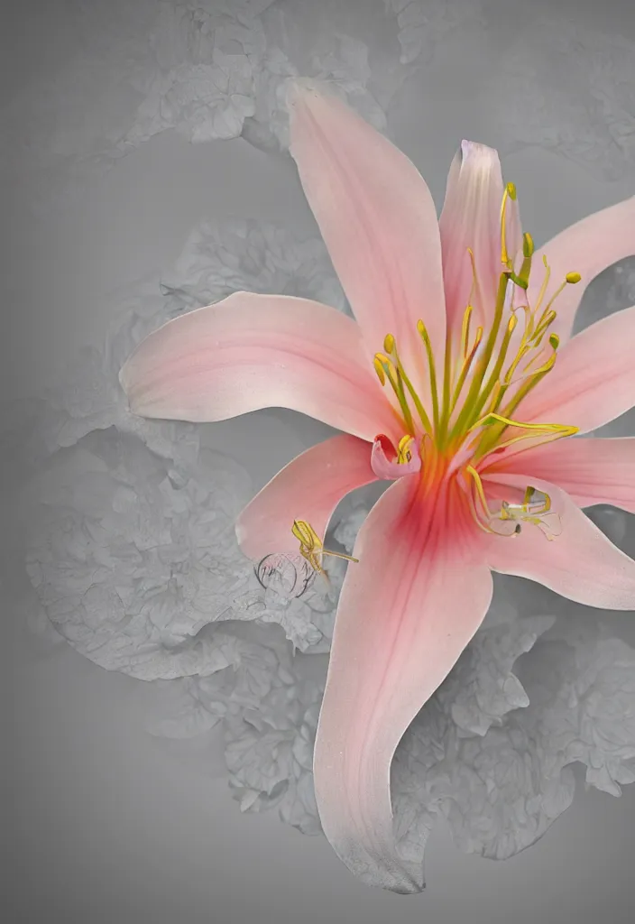 Prompt: single flower, lily, cool colour palette, ethereal, intricate details, elegant, infini - d - render,