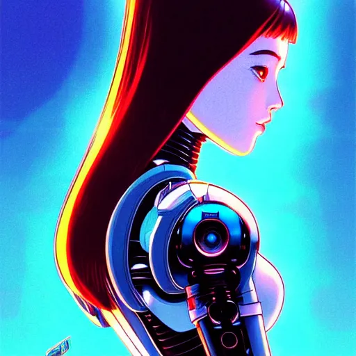 Image similar to side portrait scifi robotic cyborg girl with robotic enhancements and spacesuit | | head only in center of image, audrey plaza, fine detail!! anime!! realistic shaded lighting!! poster by ilya kuvshinov katsuhiro otomo ghost - in - the - shell, magali villeneuve, artgerm, jeremy lipkin and michael garmash and rob rey