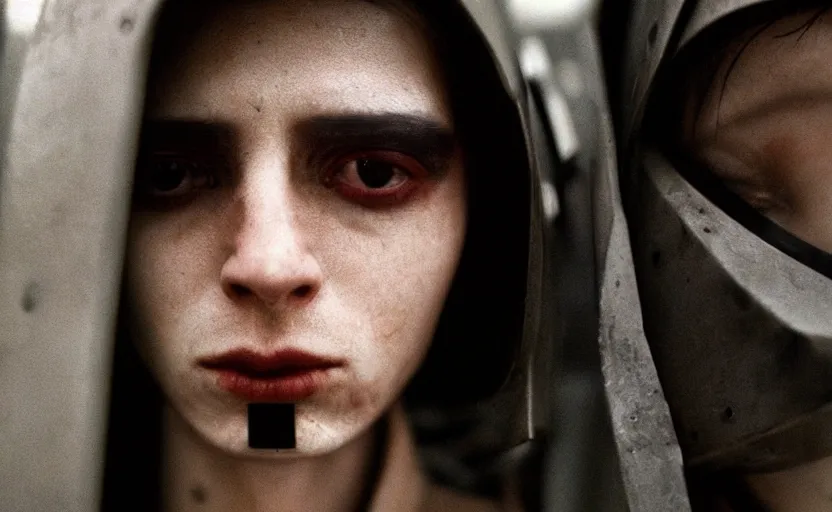 Image similar to cinestill 5 0 d candid photographic portrait by steve mccurry of a feminine male android wearing black techwear on a brutalist dystopian spaceship, extreme closeup, modern cyberpunk moody emotional cinematic, liminal overgrown, 8 k, hd, high resolution, 3 5 mm, f / 3 2, ultra realistic faces, ex machina