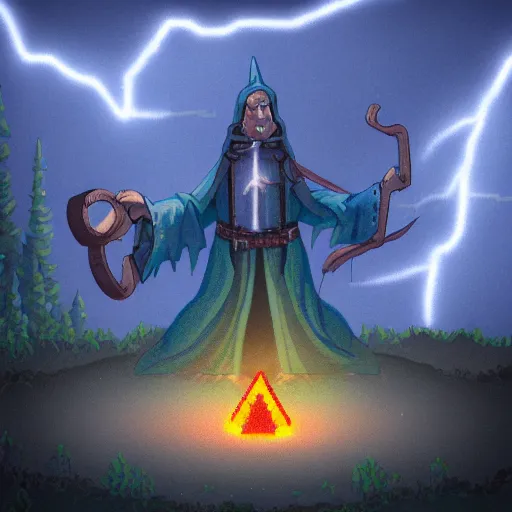 Image similar to wizard casting lightning pixel art trending on art station