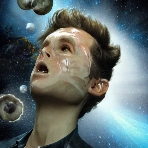 Image similar to hyperrealistic film still of ace ventura pet detective asphyxiating in space, stunning 3 d render, inspired by istvan sandorfi & greg rutkowski & unreal engine, perfect symmetry, dim volumetric cinematic lighting, 8 k octane comprehensive render, extremely hyper - detailed, incredibly lifelike attributes, intricate, real flesh texture, masterpiece, artstation, stunning,