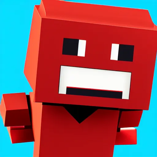 Prompt: profile image of a blocky, red robot with yellow eyes smiling, in an animated body, anime style