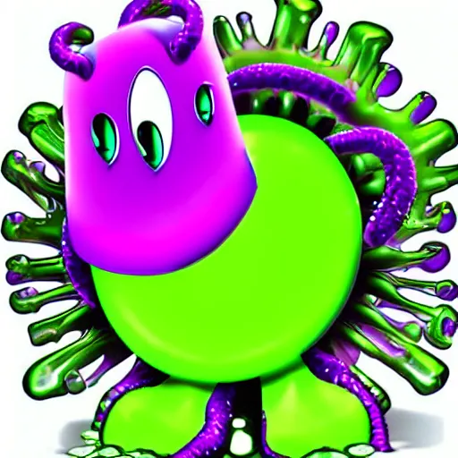 Image similar to a purple and green cute liquid monster