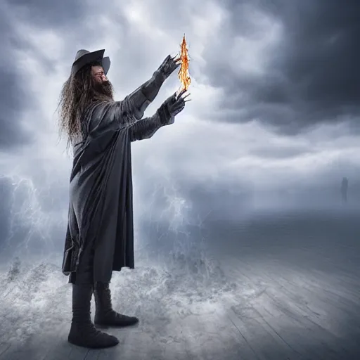 Image similar to Wizard casting a storm spell, photography