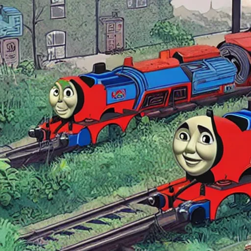 Prompt: thomas the tank engine in biopunk style