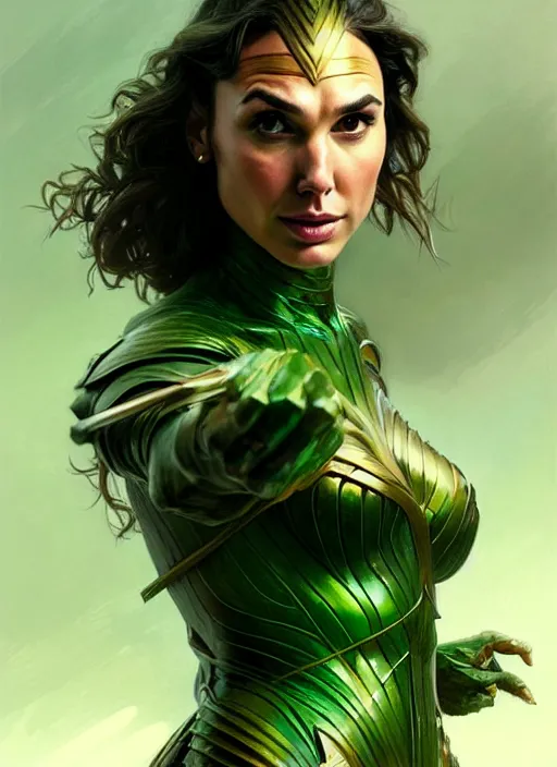 Prompt: portrait of gal gadot as a goblin, d & d, muscular! green, fantasy, intricate, elegant, highly detailed, digital painting, artstation, concept art, smooth, sharp focus, illustration, art by artgerm and greg rutkowski and alphonse mucha