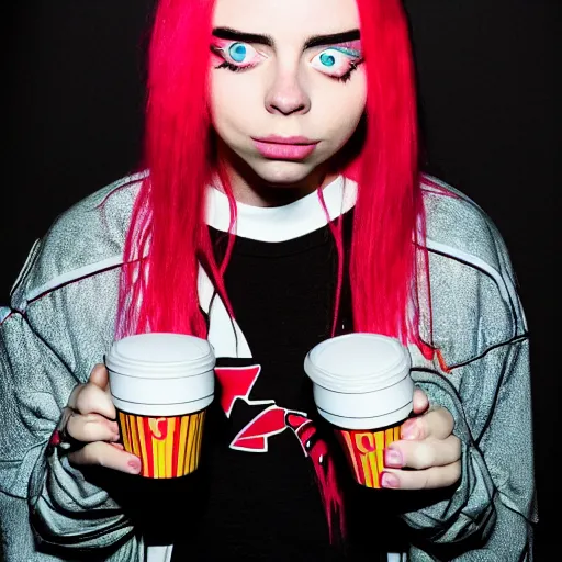 Prompt: Billie Eilish as a McDonalds Happy Meal toy