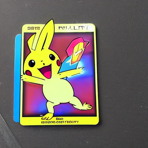 Prompt: holographic shiny colorful pokemon collectible trading card of a banana playing guitar