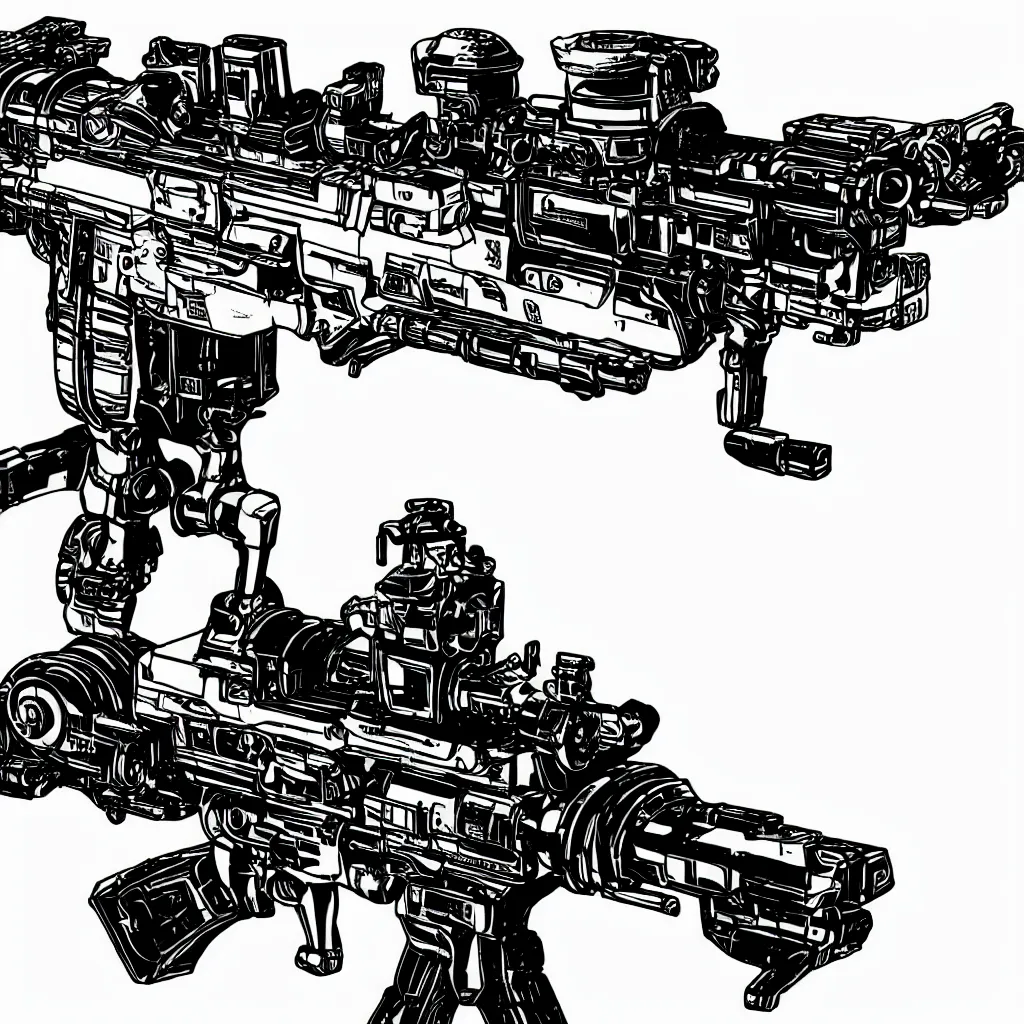 Image similar to a highly detailed portrait of a cybernetic plasma rifle with a white background