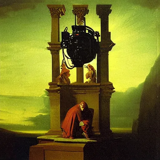 Prompt: An Experiment on a deity in the air pump, painting by Joseph Wright