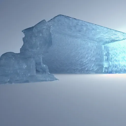 Prompt: A creature behind a slightly transparent frosted icesheet, raytraced refraction