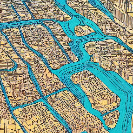 Prompt: flooded american city large detailed illustration by moebius