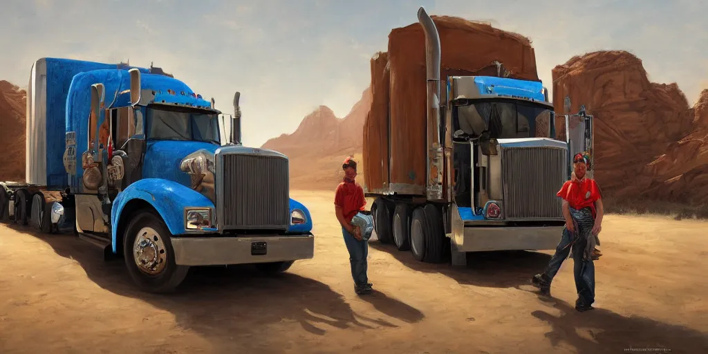 Image similar to highly detailed portrait painting of truck driver and angelina joile by eddie mendoza and tyler edlin, 8 k resolution