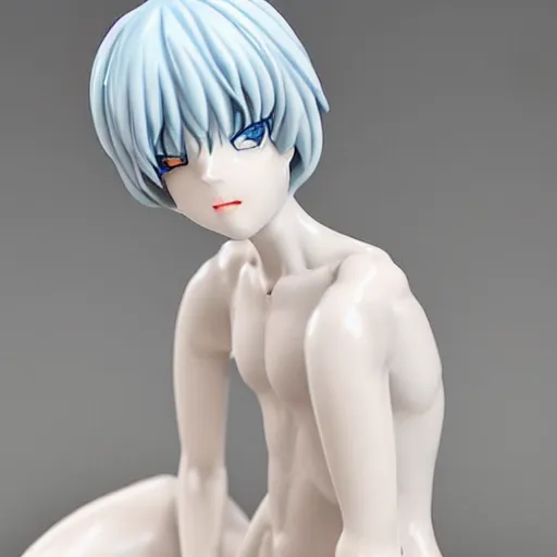 Image similar to intricate marble statue of rei ayanami kneeling relaxed, highly detailed