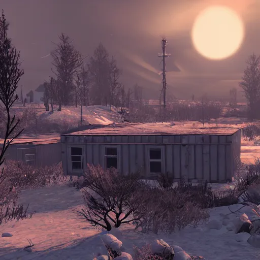 Image similar to iceland, winter in ruins post - nuclear war in fallout 4, in game screenshot